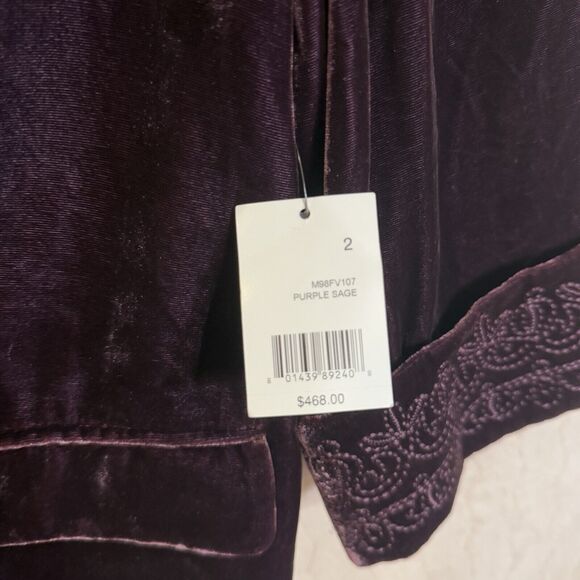 NWT TAHARI Velour Velvet Swing Jacket Blazer Sz 2 Embroidered Accents Purple$468 - Picture 2 of 16
